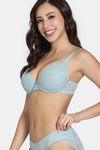 Zivame La Flamme Padded Plunge Wired Medium Coverage Lace Bra - Grey Mist — thumbnail 3